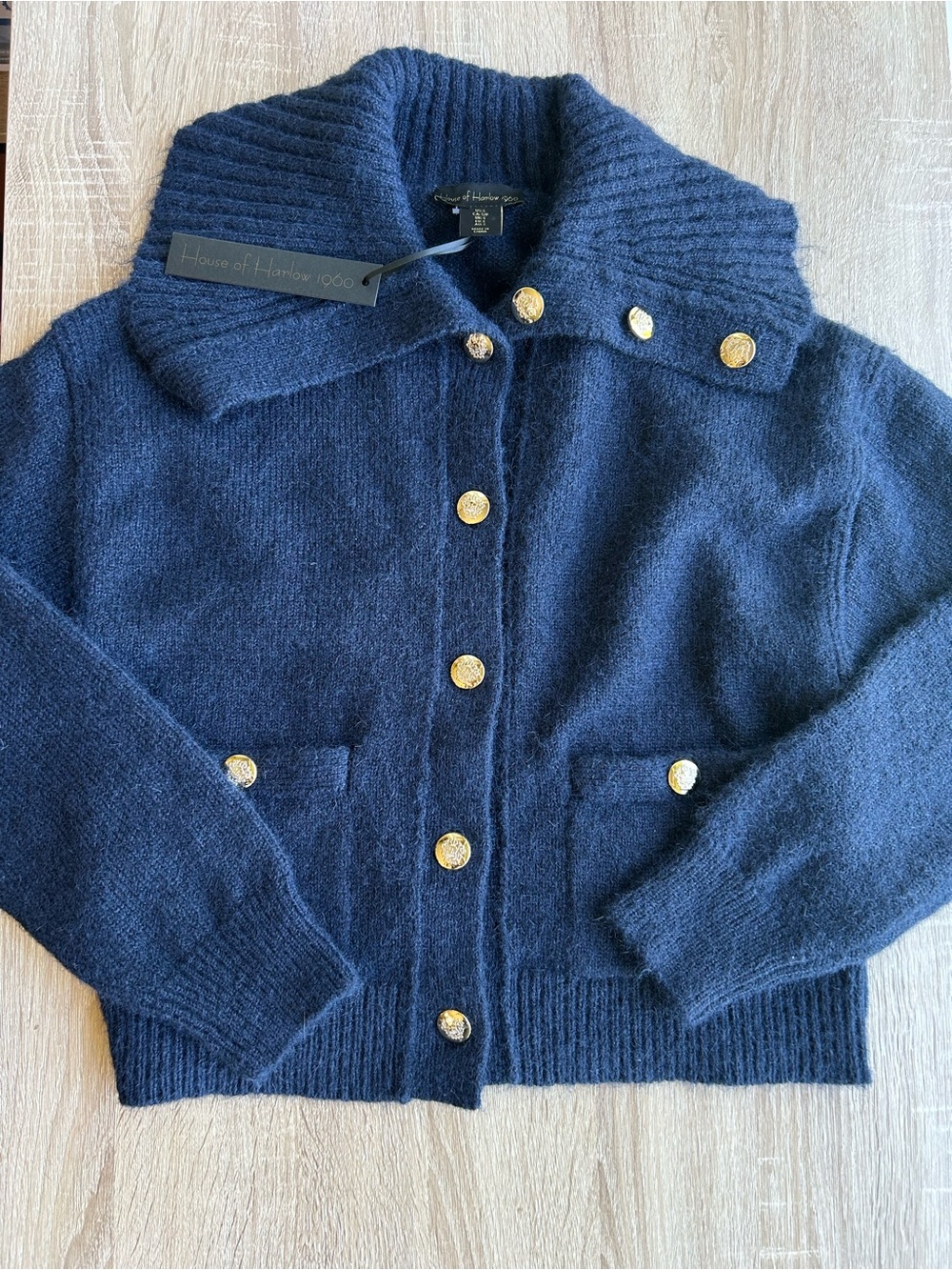 House of Harlow 1960 Navy Knit Cardigan with Gold Buttons S Small BNWT NWT